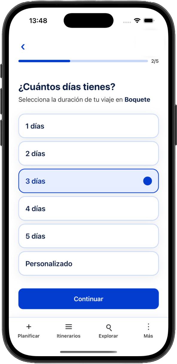 Captura de pantalla de la app Trip Panama planificando un viaje